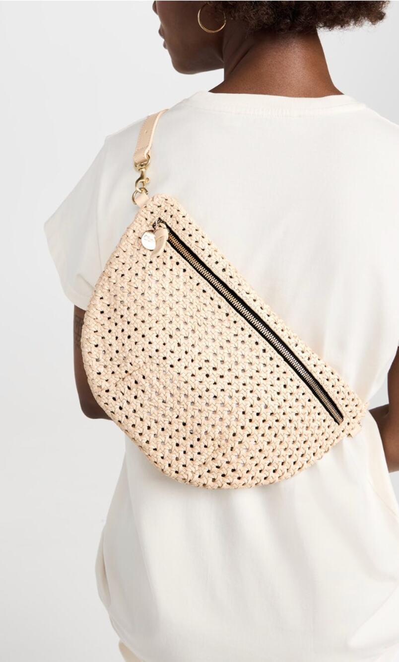 KATIENYC Clare V. Woven Cowhide Grand Fanny in Cream Rattan